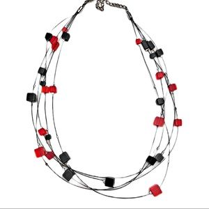VINTAGE 1980s NECKLACE Red black 80s modern art cube short 5 strand